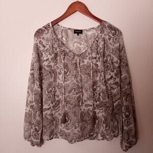 Naf Naf Paris Paisley Chiffon Boho Peasant Top
